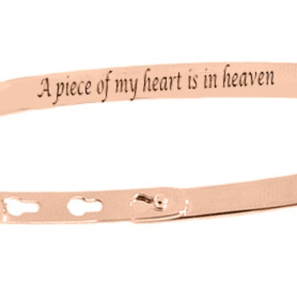 A Piece Of My Heart Is In Heaven Adjustable Inscription 4mm Wide Bracelet - Picture 3 of 4